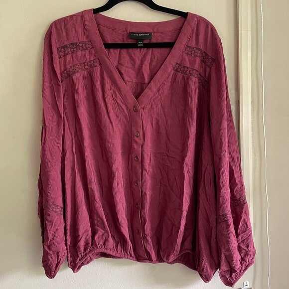 Lane Bryant Tops - Lane Bryant Women's Long Sleeve Button V-Neck Floral Lace Top Plus Size 18/20